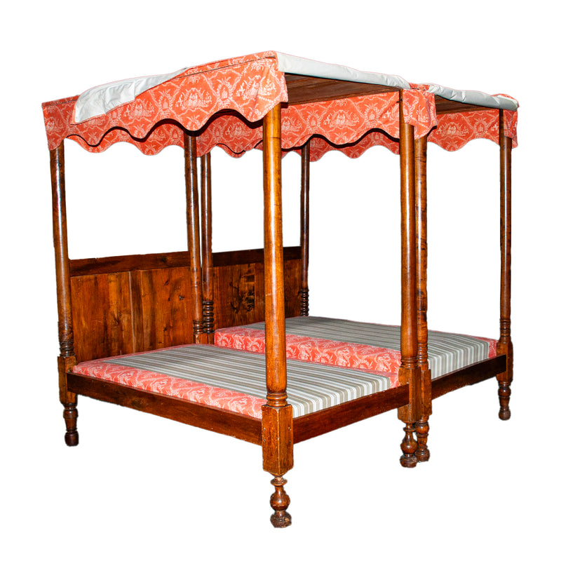 Pair 18th Century Antique French Four Poster Tester Canopy Cherry Twin Beds 1780