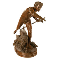 Monumental French Figurative Bronze Statue 'Au Loup' Shepherd Dog Sheep Hunting by Louis-Auguste Hiolin, 1874