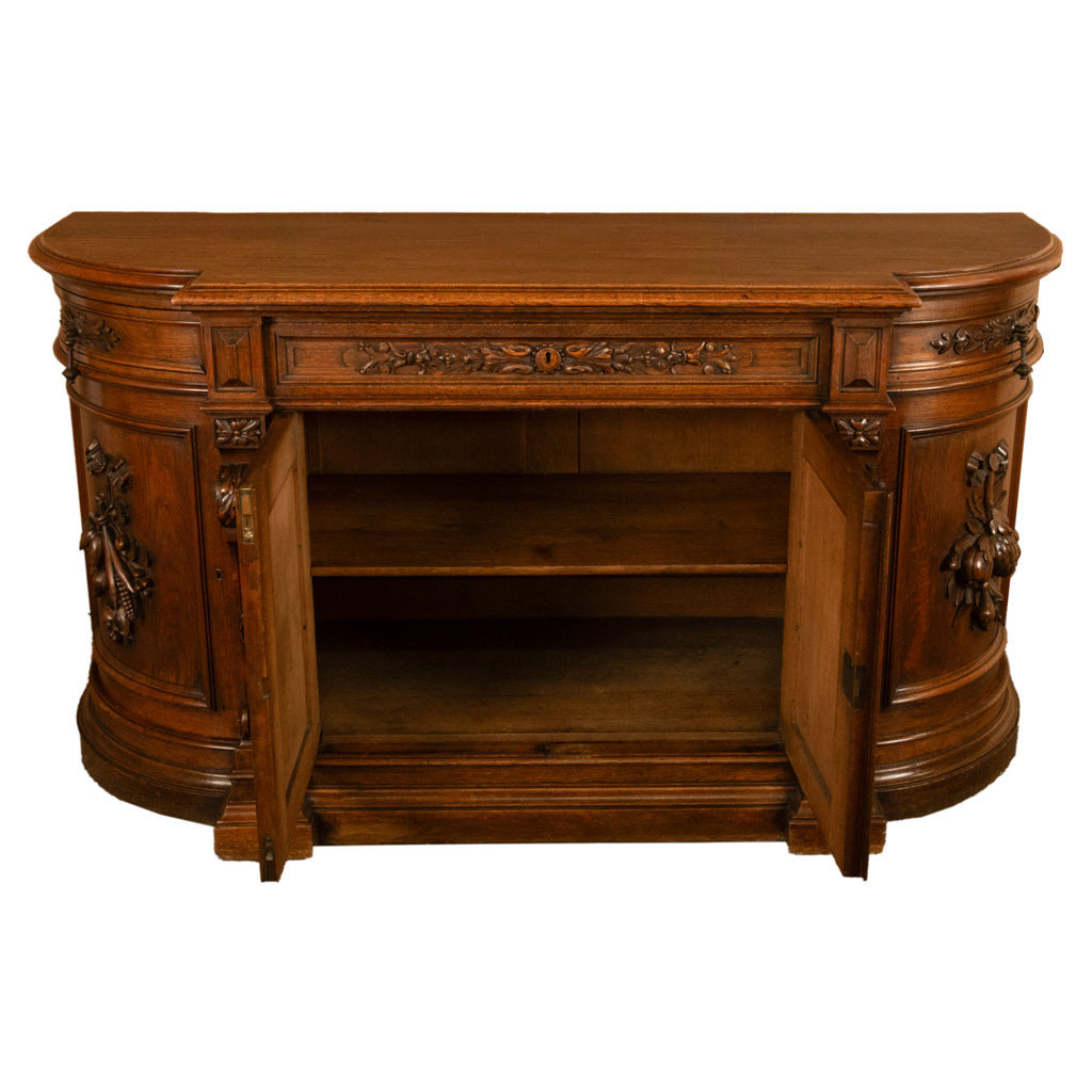 Antique 19thC French Black Forest Carved Oak Hunt Buffet Sideboard Bar 1870