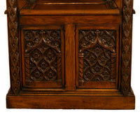 Antique 19thC French Carved Oak Gothic Revival Throne Storage Chair Seat 1880