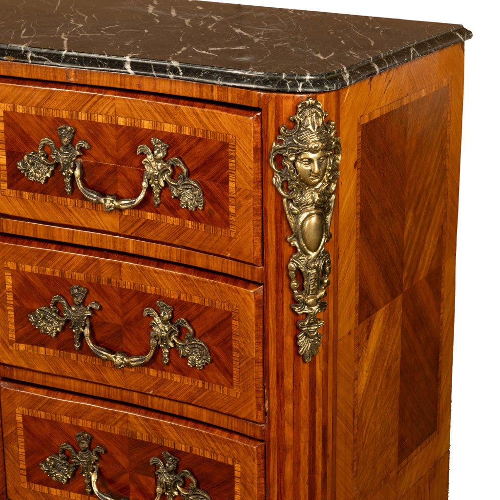 Antique 18thC French Louis XV Ormolu Inlaid Kingwood Marble Commode Chest 1780