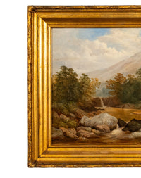 Large Antique English 19thC Oil Painting River Lyn Landscape Barnstaple Devon by Albert Lane, 1860