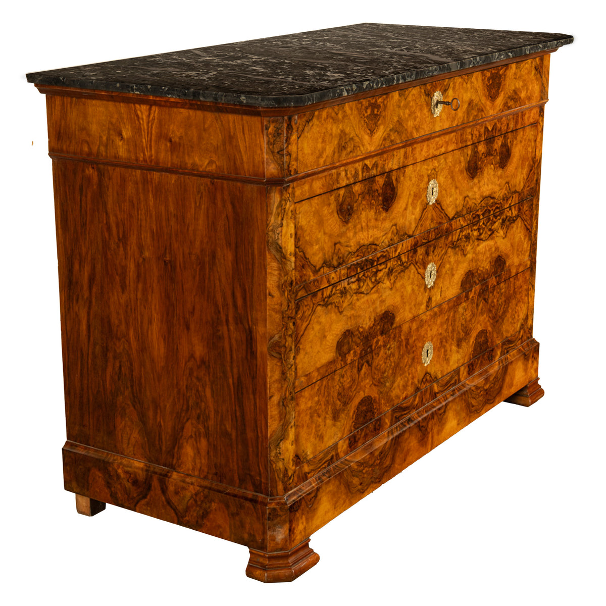 Antique French Walnut & Marble Louis-Philippe Walnut Commode Chest Drawers 1840
