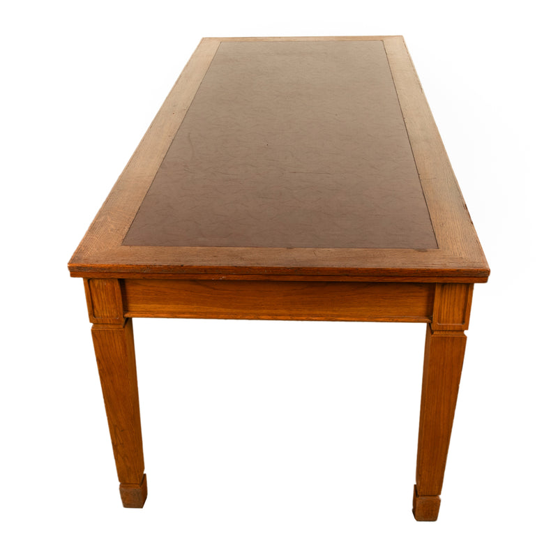 Long Antique Oak Arts & Crafts Five Leg Library Conference Dining Table 1900