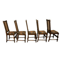 Antique 19thC Set 6 Carved Caned Jacobean Barley Twist Walnut Dining Chairs 1870