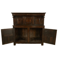 Antique Early 18th Century Welsh English Deuddarn Carved Oak Court Cupboard 1737