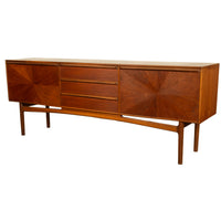 Mid Century Modern Danish Style Teak Long Credenza McIntosh Starburst Doors 1960