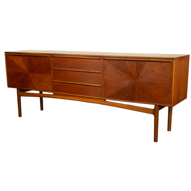 Mid Century Modern Danish Style Teak Long Credenza McIntosh Starburst Doors 1960