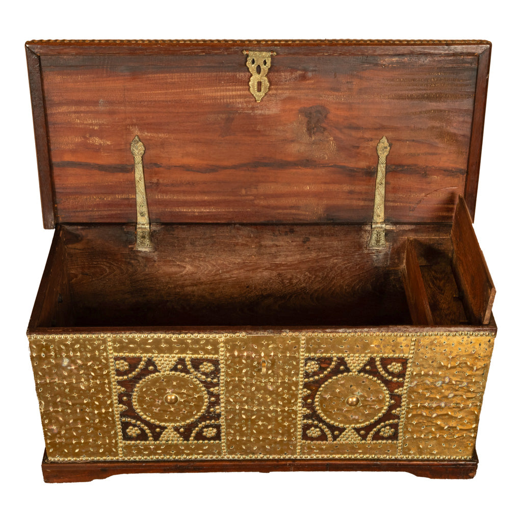 Antique 19thC Zanzibar Omani Teak & Brass Stud & Copper Clad Dowry Chest 1850