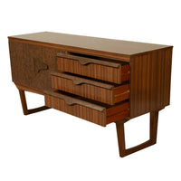 Mid Century Modern Danish Style Compact Zebra Wood Teak Credenza Sideboard 1960