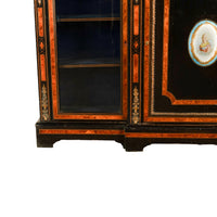 Antique French Napoleon III Ebony Ormolu Marble Sevres Porcelain Inlaid Credenza Cabinet 1860