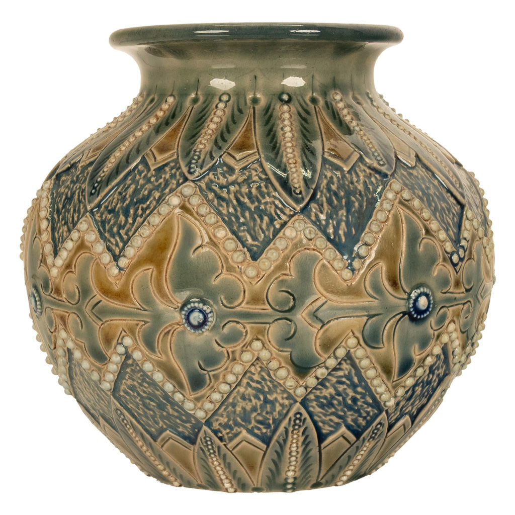 Antique Aesthetic Movement Doulton Lambeth Stoneware Vase Elizabeth Atkins 1883