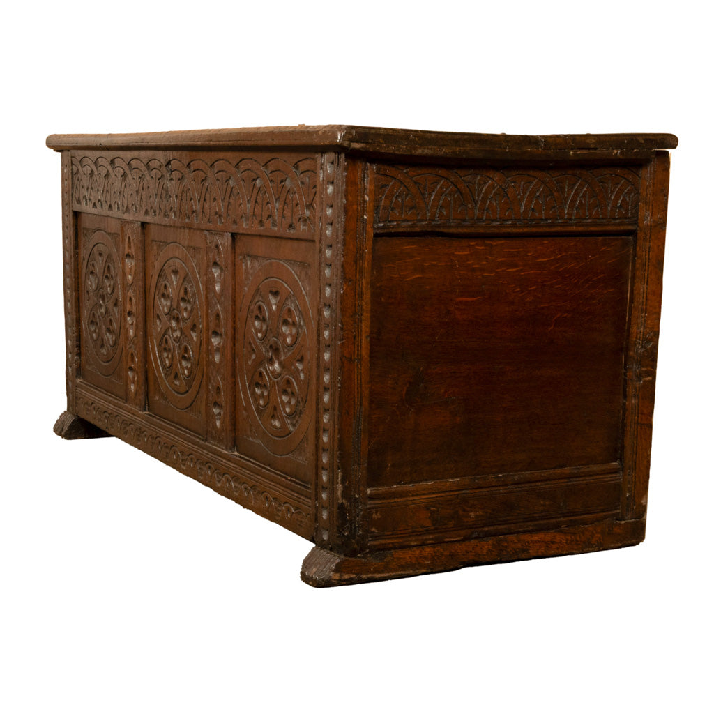 Antique English 17th Century William III Carved Oak Coffer Chest Candle Box 1690