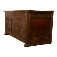 Antique English 17th Century William III Carved Oak Coffer Chest Candle Box 1690