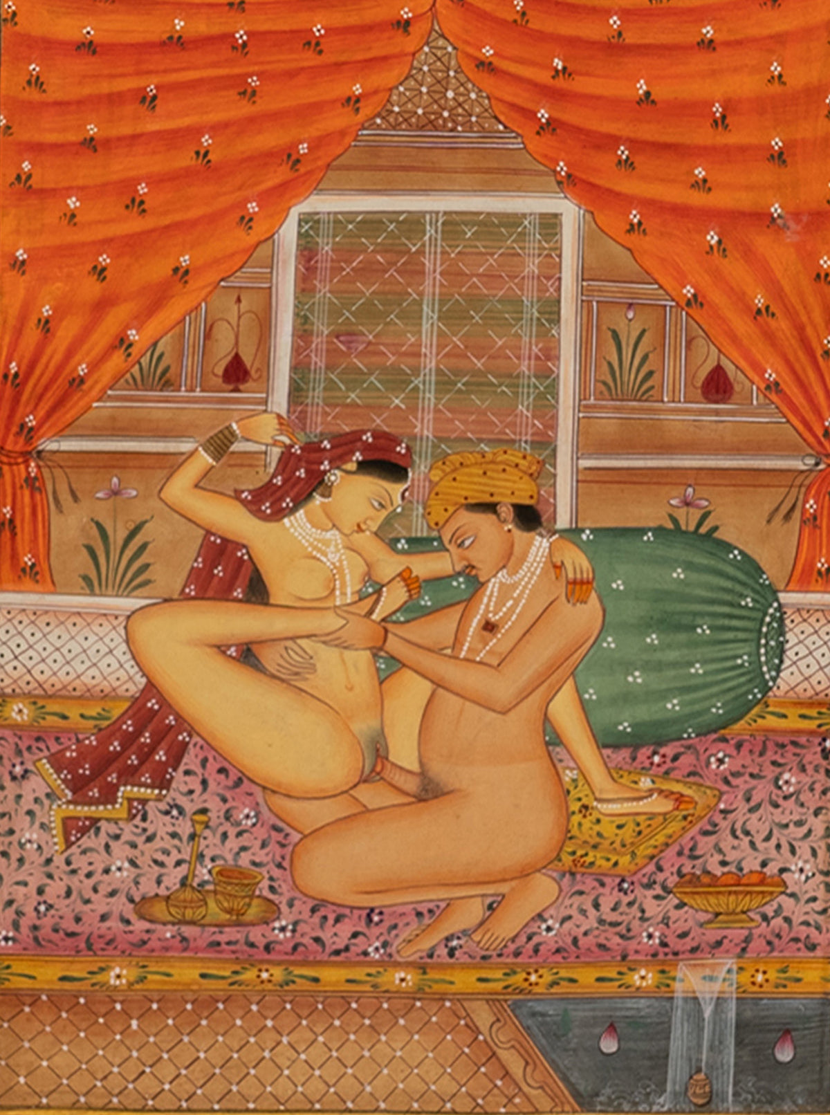 Antique 18th Century Pair Indian Hindu Erotic Kamasutra Miniature Paintings 1750