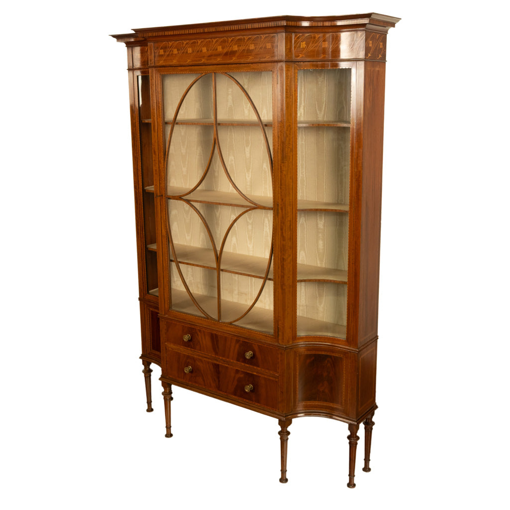 Antique Art Nouveau Inlaid Mahogany Display China Cabinet Vitrine Waring Gillow, 1905