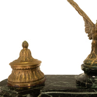 Antique 19thC French Empire Gilt Bronze Marble Eagle Desk Set Twin Inkwell 1880