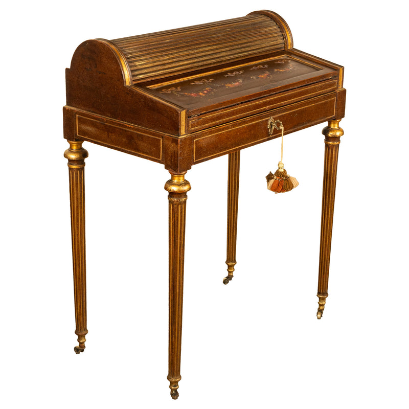 Antique 19th Century French Gilded & Painted Cylinder Desk by Paul Sormani 1875