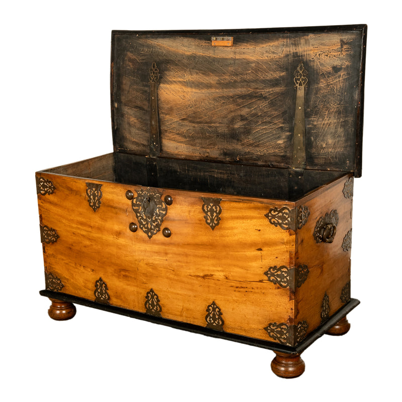Antique 18th Century Dutch Colonial East India Co Teak & Brass VOC Chest 1740