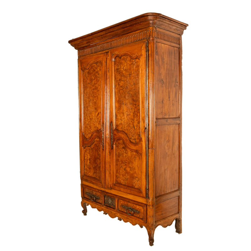 Antique 18th Century Louis XV French Provincial Burl Chestnut Walnut Armoire Circa 1790