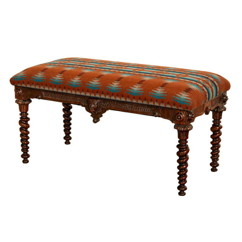 Antique American Renaissance Revival Window Music Bench Seat Pendleton Wool 1870