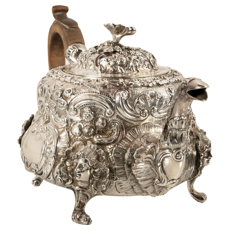 Antique George III Sterling Silver Rococo Teapot London John Wakefield 1819