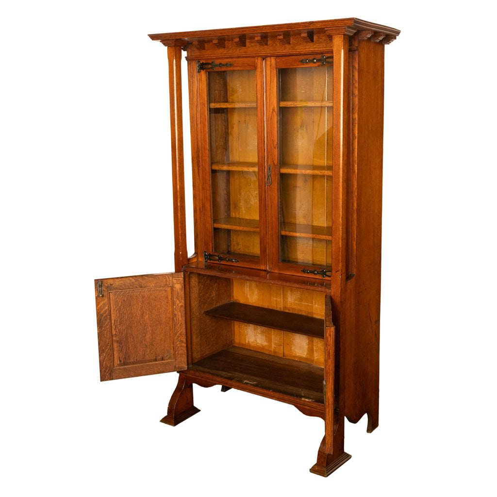 Antique Liberty & Co. Arts and Crafts Oak Mission Bookcase Display Cabinet 1905