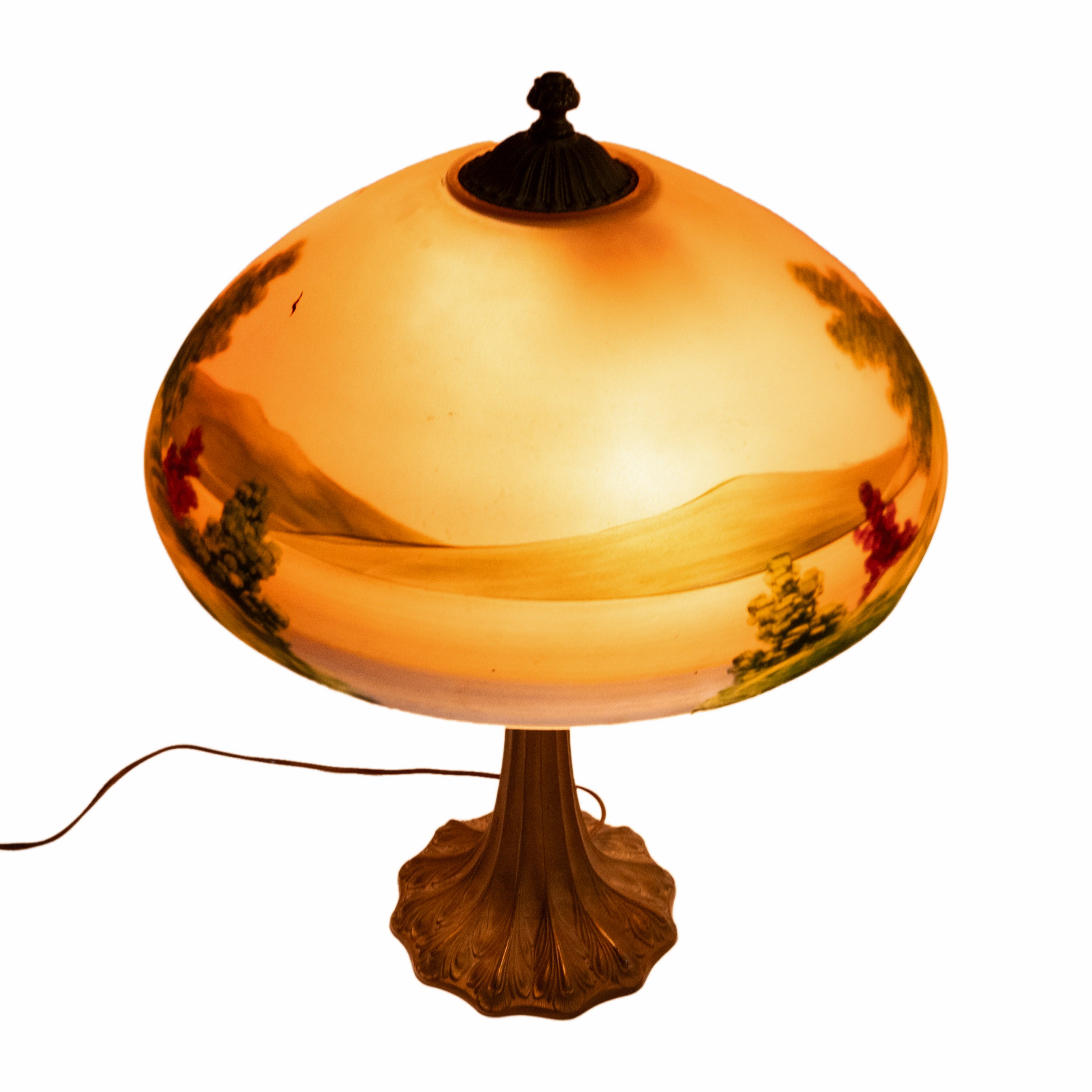 Antique American Pittsburgh Reverse Painted Glass Bronze Table