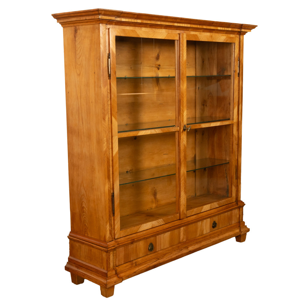 Antique Austrian Cherry Wood Biedermeier Display Library Cabinet Bookcase 1840