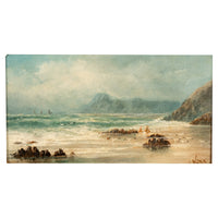 Antique 19th Century Marine Seascape Coastal Maritime English Channel Painting by James Webb, 1860