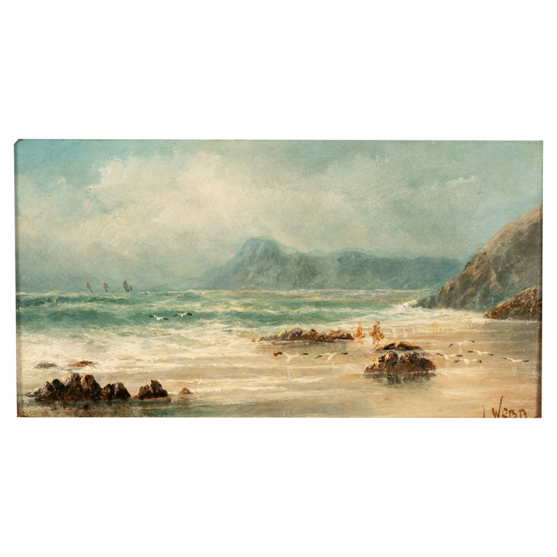 Antique 19th Century Marine Seascape Coastal Maritime English Channel Painting by James Webb, 1860