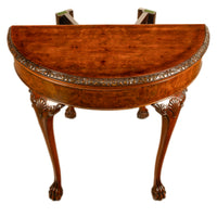 Antique Mahogany Carved Chippendale Demi-Lune Queen Anne Game Console Table 1900