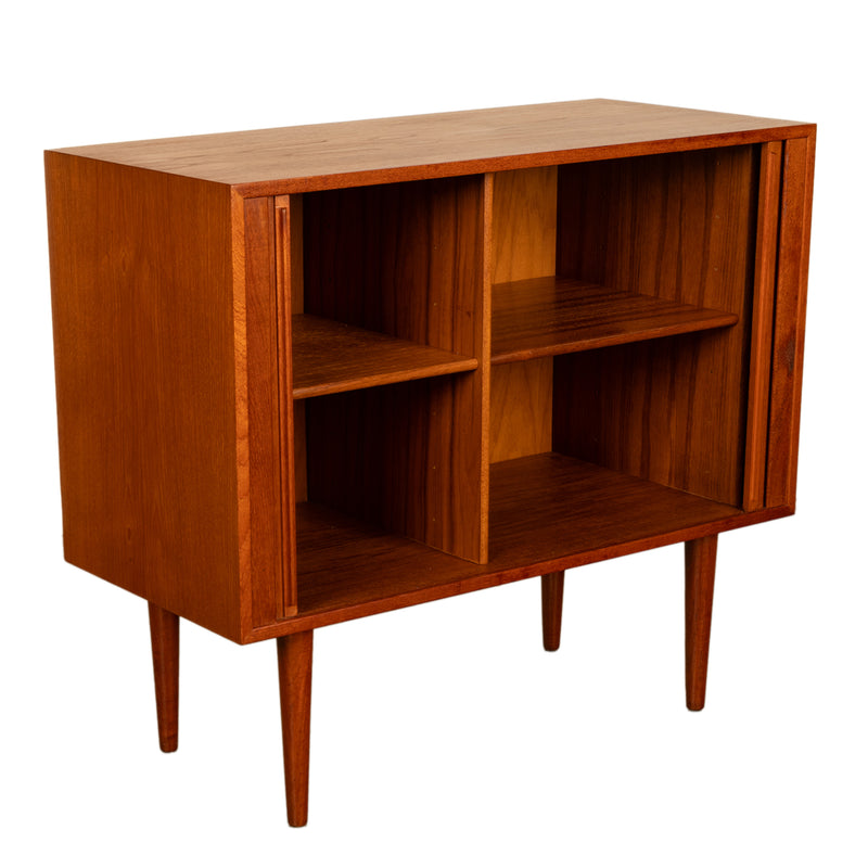 Danish Mid Century Modern Tambor Roll Front Teak Credenza Cabinet Kai Kristiansen Feldballes Møbelfabrik 1960