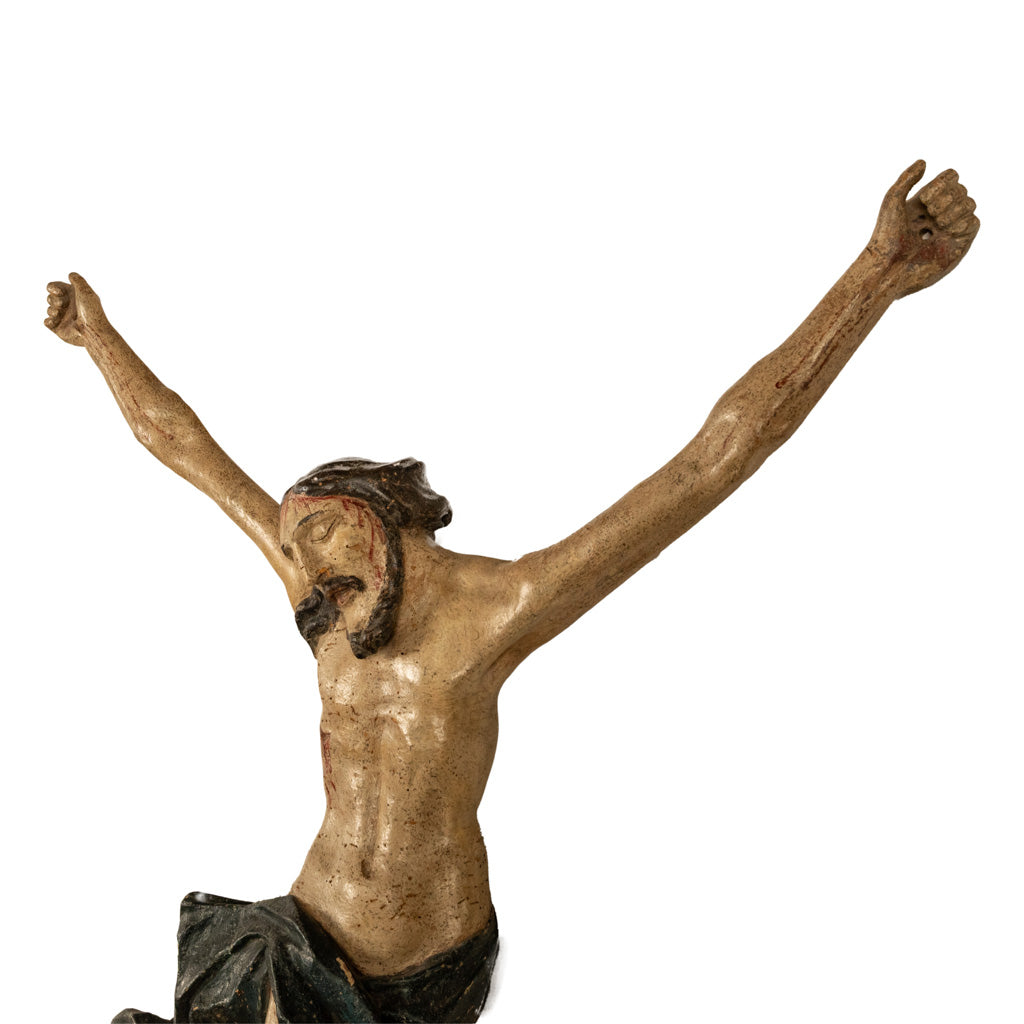 Antique German Baroque Carved Wooden Painted Corpus Christi Christ Statue 1600