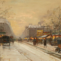French Impressionist Painting Winter Landscape Scene "Foire de Montmartre" Paris by Eugene Galien-Laloue, 1900
