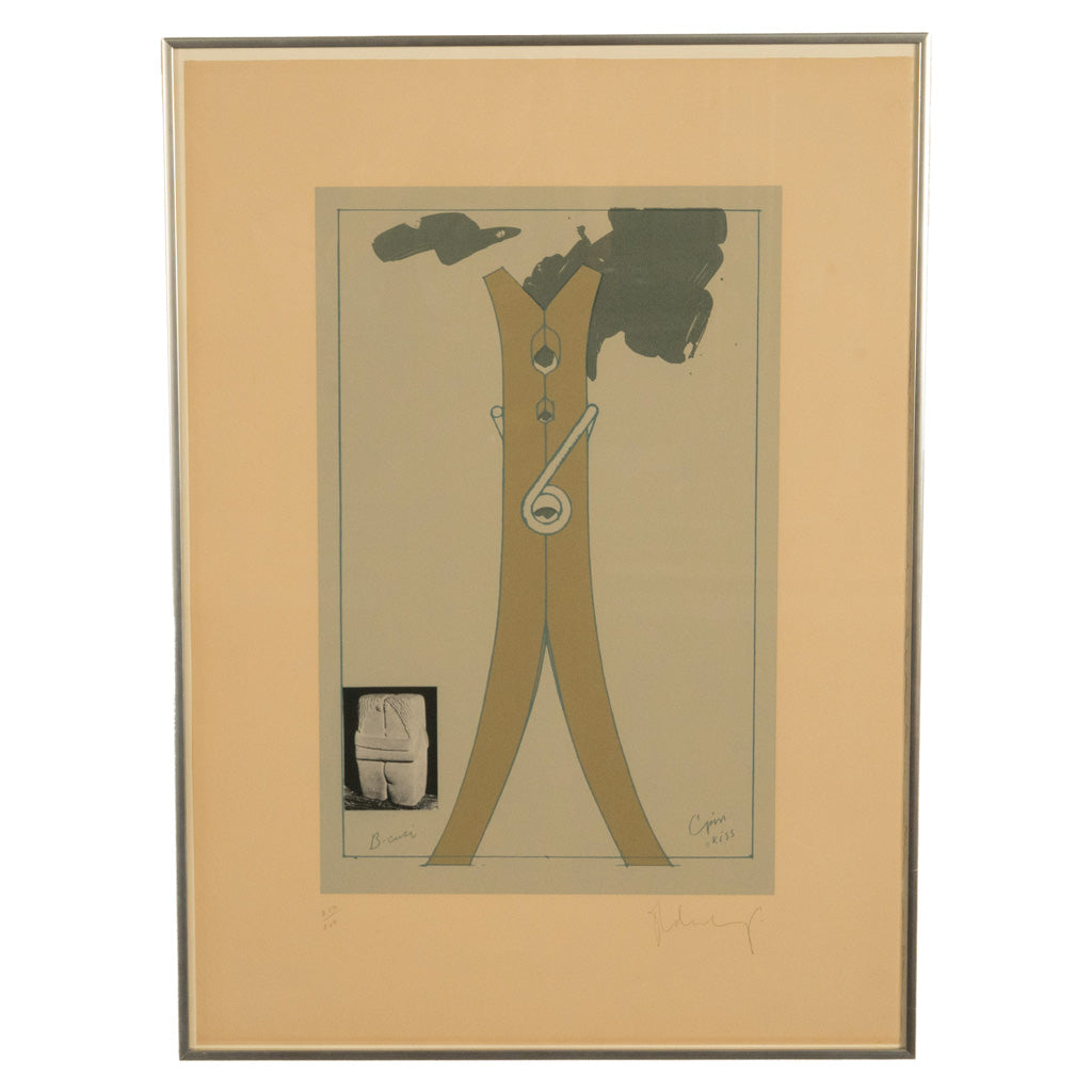 Pop Art Silk Screen Print and Collage "Clothespin Brancusi's Kiss" Philadelphia by Claes Oldenburg, 1972