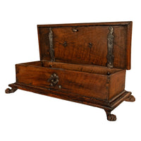 Antique Italian Baroque Walnut & Engraved Iron Jewelry Strong Box Cassone 1600