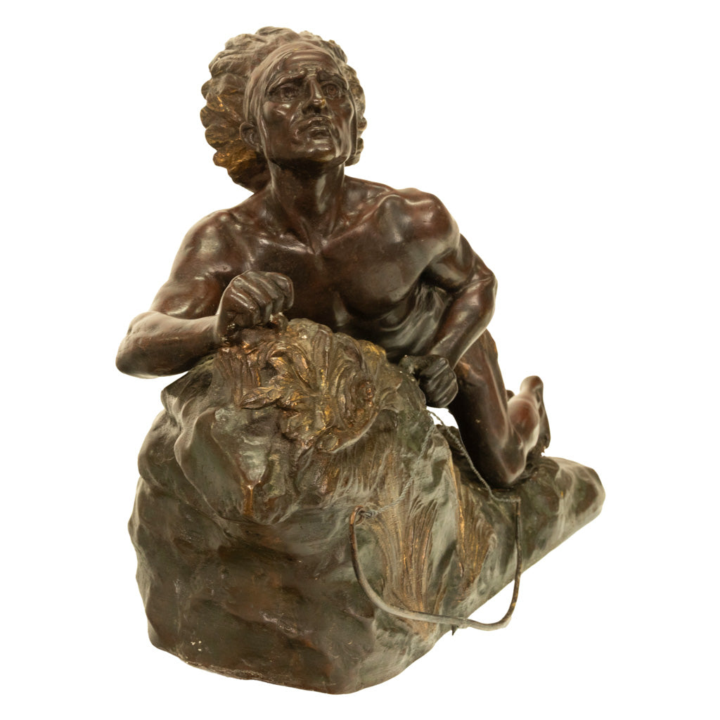 Antique French Art Deco Bronze Sculpture Native American Indian Hunter Scout by René-André Varnier, Circa 1920