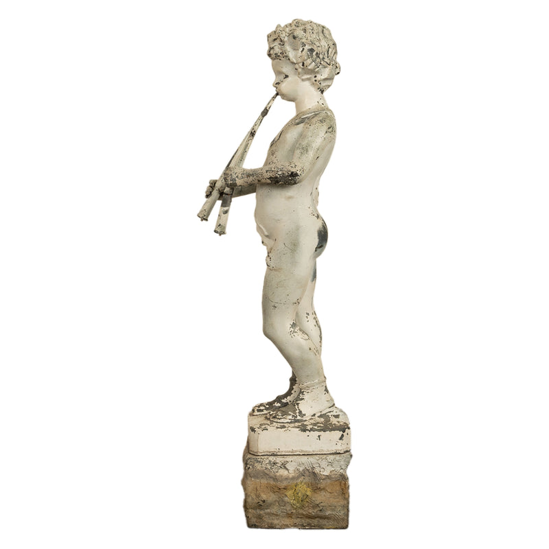 Antique French Lead Garden Statue Fountain Piping Boy Pan Putto Bacchante 1880