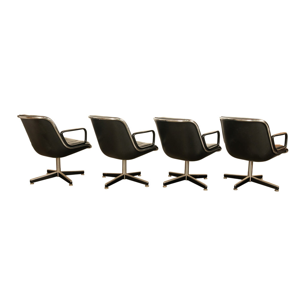 Set of 4 Mid Century Modern Charles Pollock Knoll Black Leather Executive Chairs, 1963