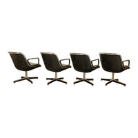 Set of 4 Mid Century Modern Charles Pollock Knoll Black Leather Executive Chairs, 1963