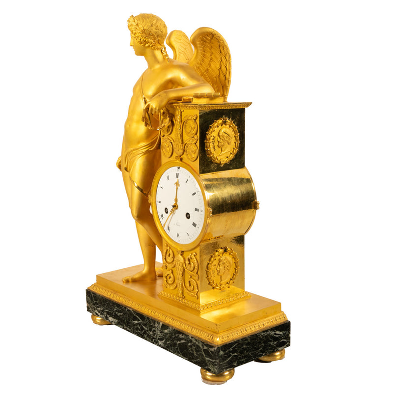 Antique French Gilt Bronze Empire Neoclassical Statue Clock by Rabiat Paris 1810