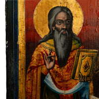 Antique Greek Eastern Orthodox Religious Painted Icon Egg Tempera 3 Saints 1780