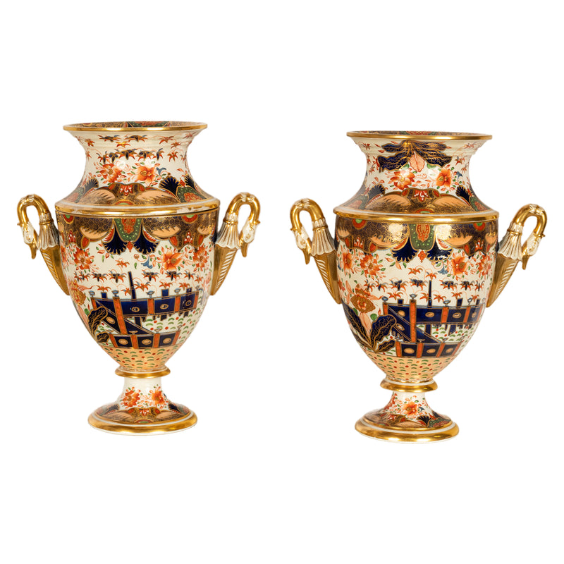 Pair Large Antique Georgian Regency Coalport Imari Pattern Porcelain Fruit Coolers Ice Pails 1810