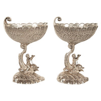 Antique Pair German Silver Master Salts Grotto Shells Putti Dolphins Hannau 1890