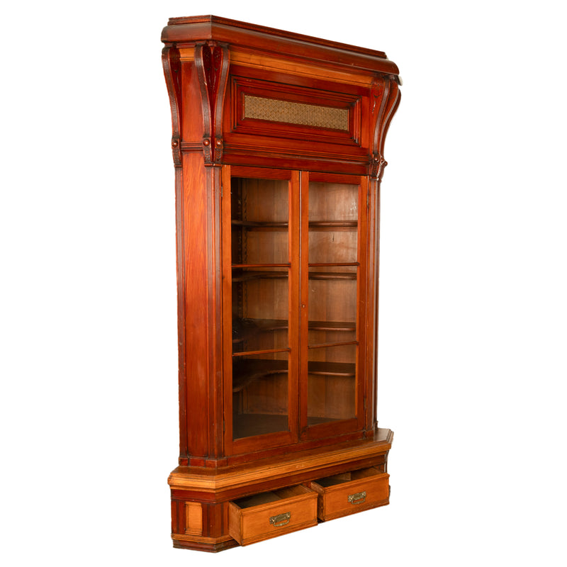 Antique Monumental Victorian Mansion Eastlake Fir Corner Cupboard Cabinet Oregon,  circa 1882