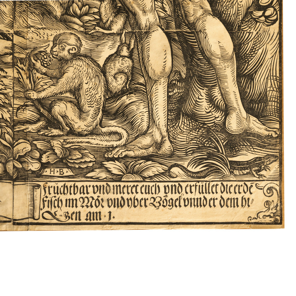 16thCentury German Northern Renaissance Woodcut Print Adam & Eve Baron Von Lanna by Hans Burgkmair the Elder, 1525