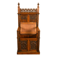 Antique 19thC French Carved Oak Gothic Revival Throne Storage Chair Seat 1880
