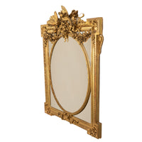 Large Antique French Louis XVI Giltwood Gilt Composition Mirror Lovebirds 1870