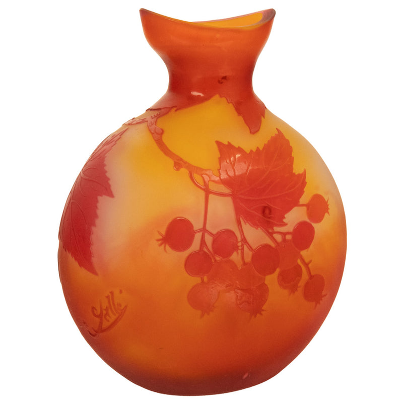Antique French Art Nouveau Cameo Art Glass Emile Galle Vase Leaves Berries 1900